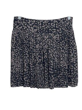 LOFT Pleated Mini Skirt Black Gray Animal Print Flare Career Size 6